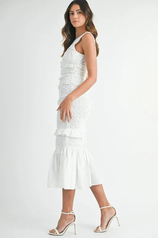 Vestido Midi de Sirena con Volantes y Fruncidos de P popcorn