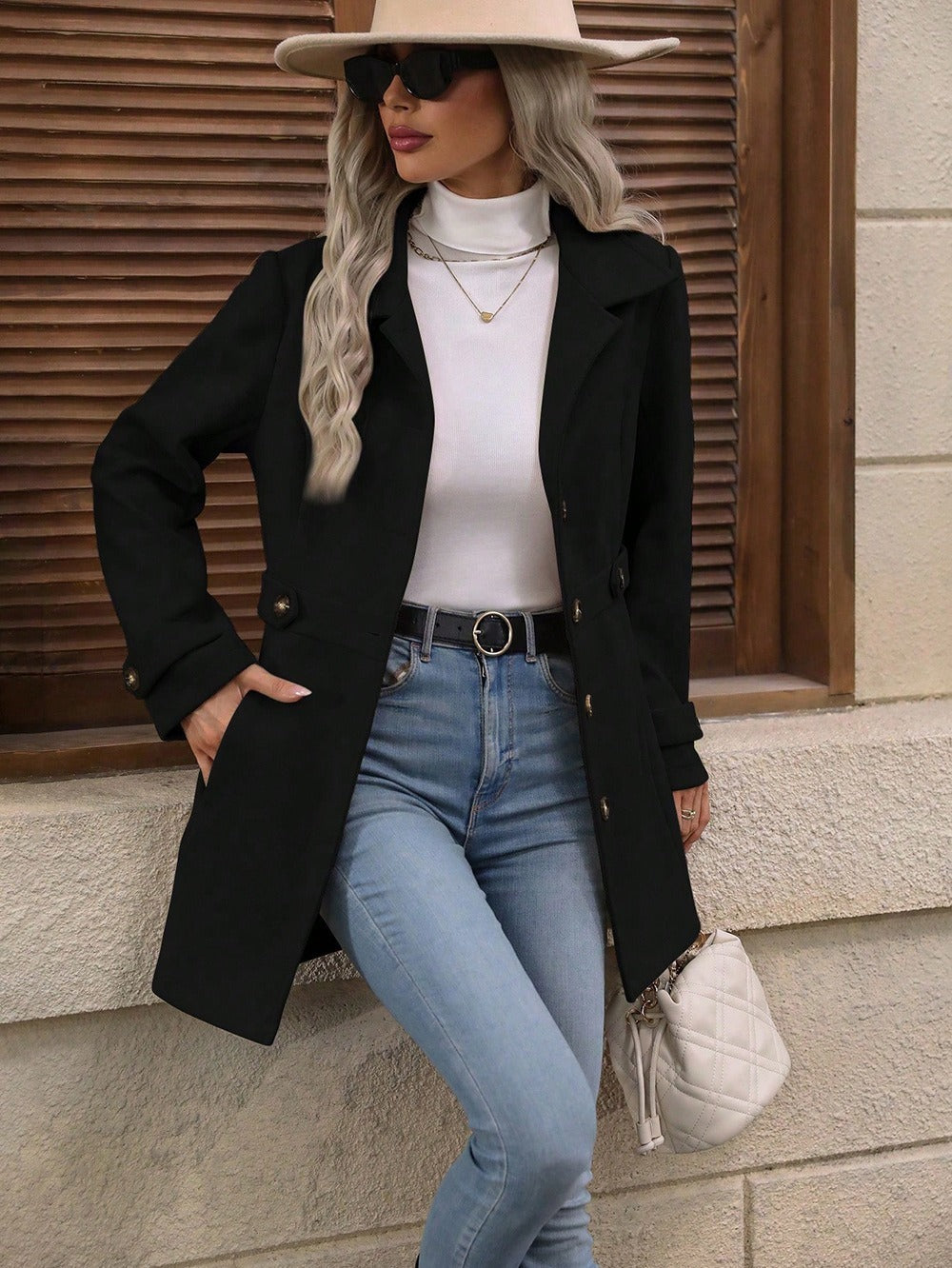 Elegant Mid-Length Woolen Coat for Women
