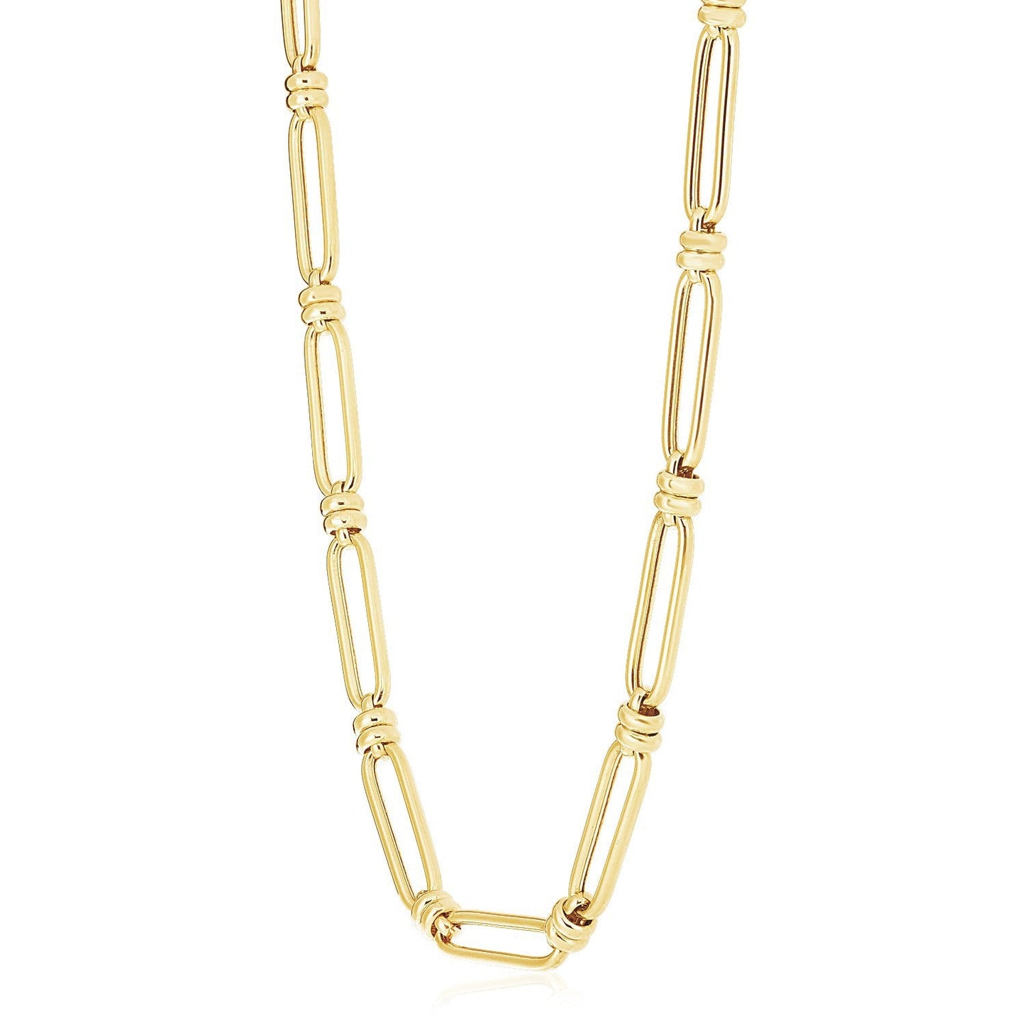 Collar de eslabones alargados de papel en oro amarillo de 14k con alto pulido