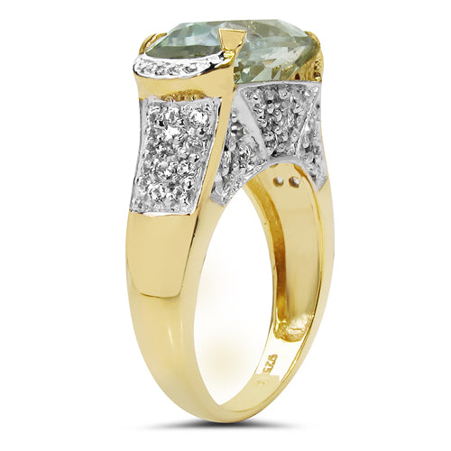 14K Yellow Gold Plated Green Amethyst & White Topaz Ring