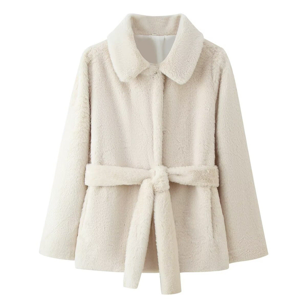 Manteau en fausse fourrure slim-fit décontracté pour femmes avec col tailleur