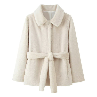 Lapel Women's Casual Slim-fit Solid Color Faux Fur Overcoat