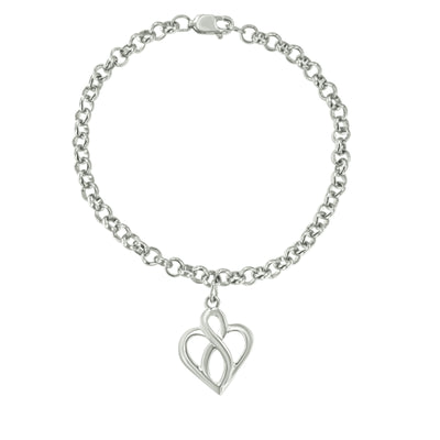 Pulsera de encanto de cadena de infinito con corazón abierto de plata esterlina .925 - Tamaño 7
