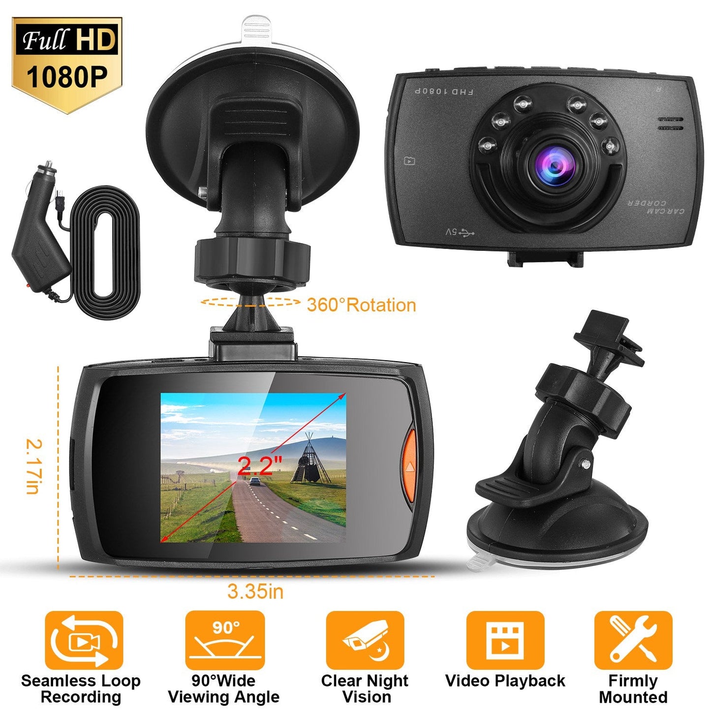 1080P Car DVR Dash Cam with Night Vision and Loop Recording