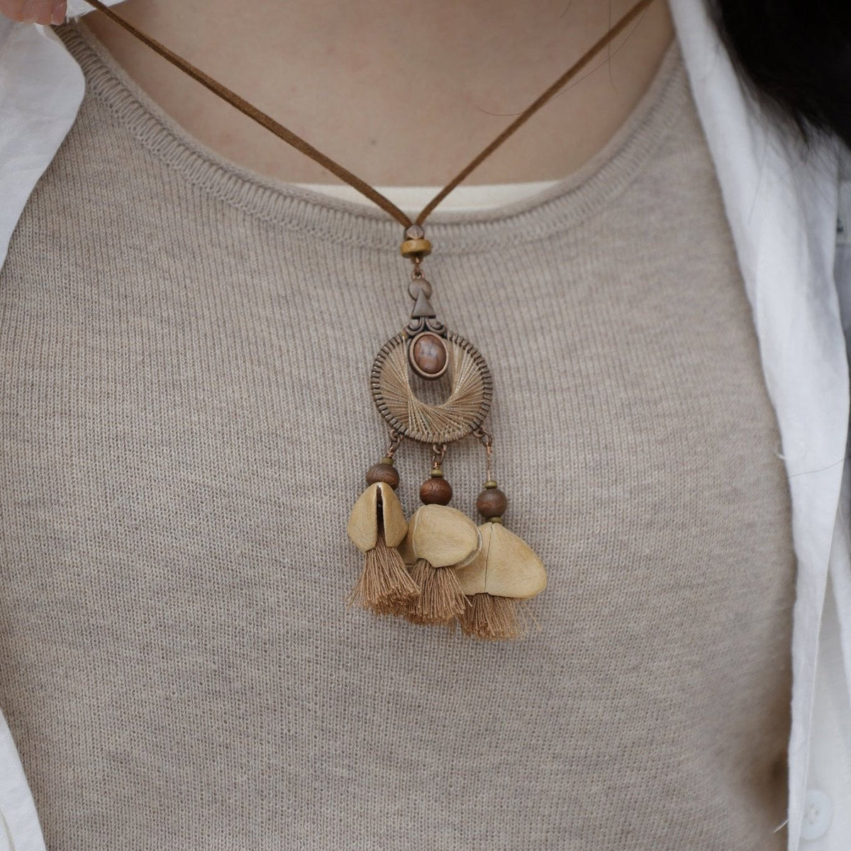 The Earth Dreamcatcher - Woven Ring Pendant with Natural Seeds