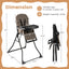 Chaise haute compacte avec plateau réglable et coussin en PU - Marron