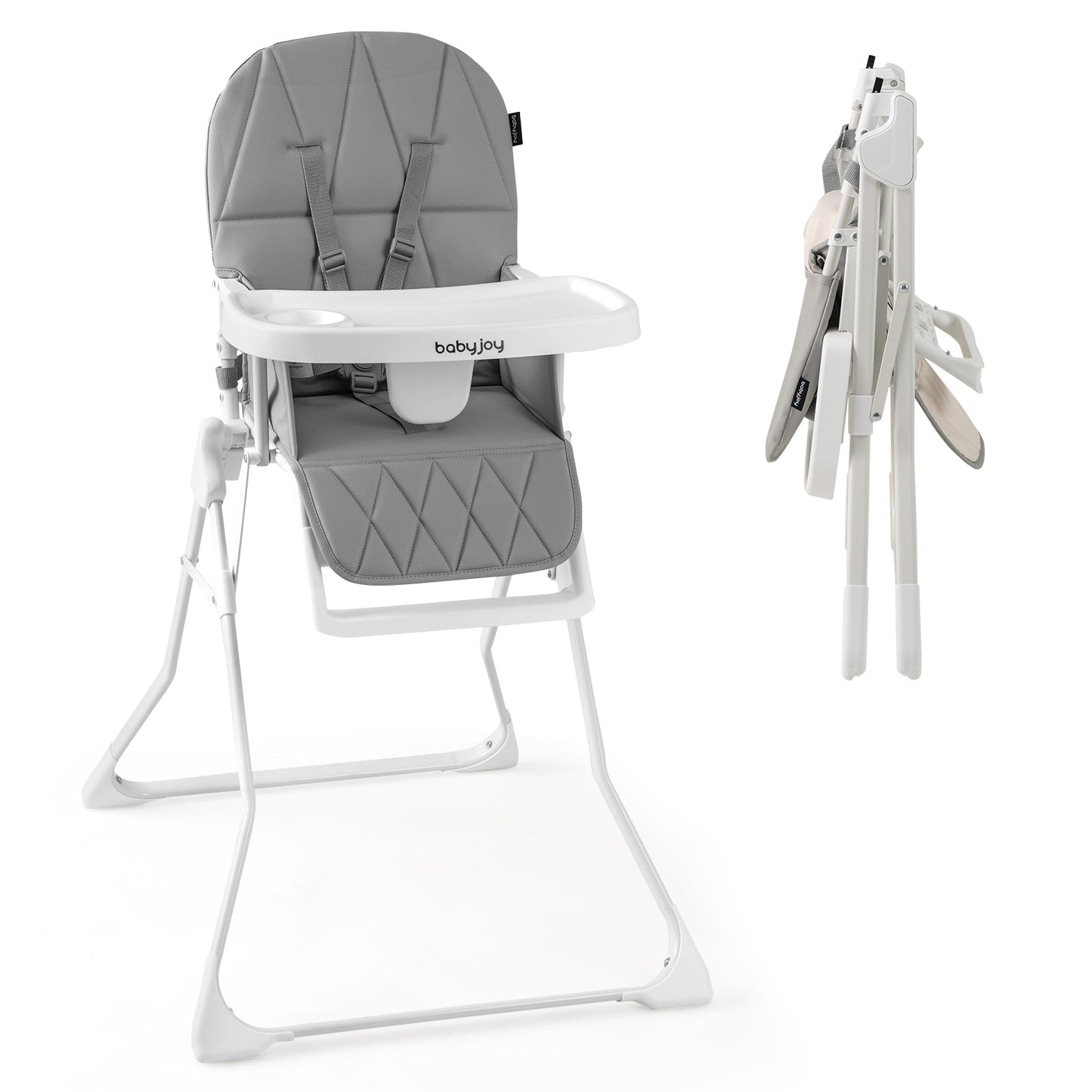 Chaise haute compacte facile à nettoyer avec plateau réglable - Gris