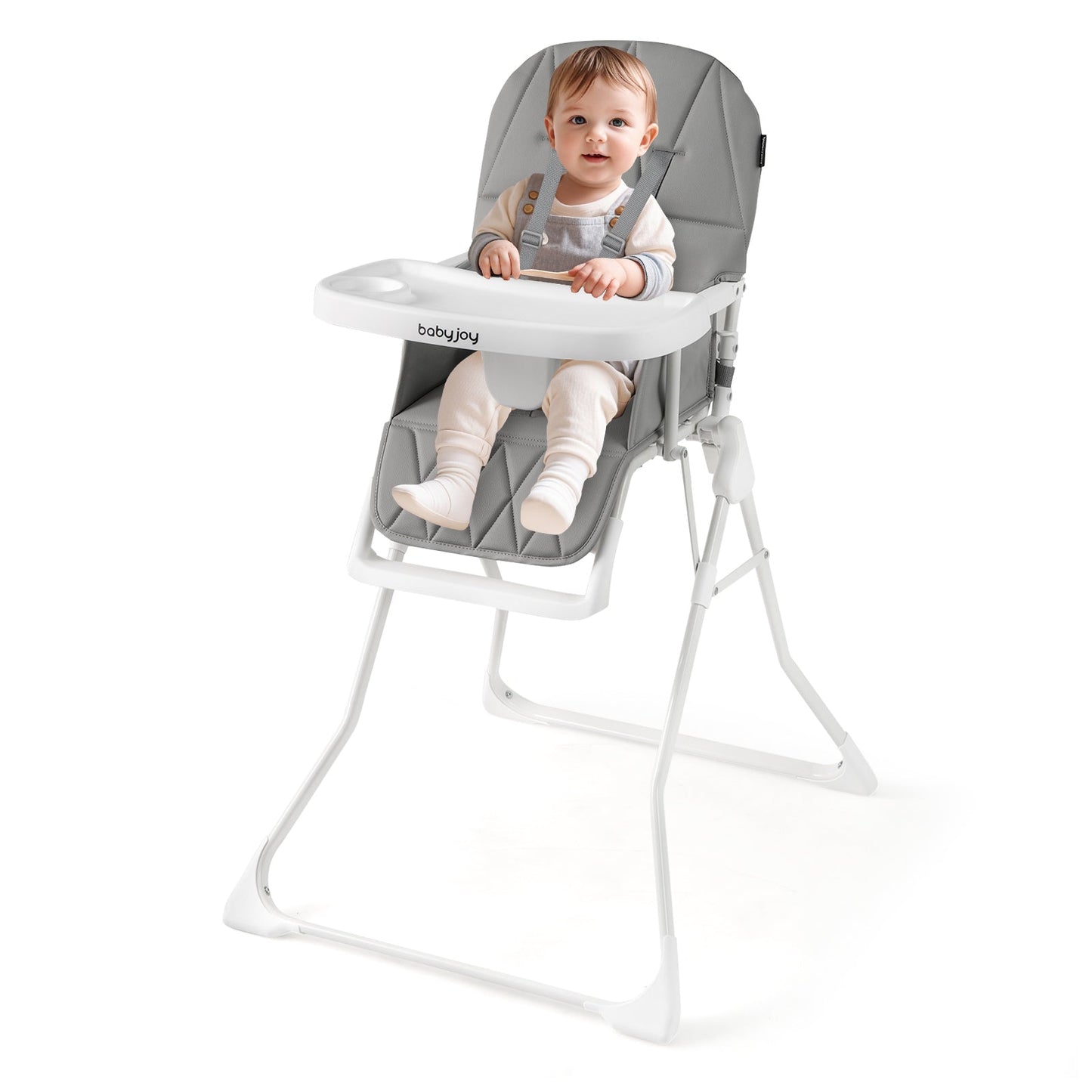 Chaise haute compacte facile à nettoyer avec plateau réglable - Gris