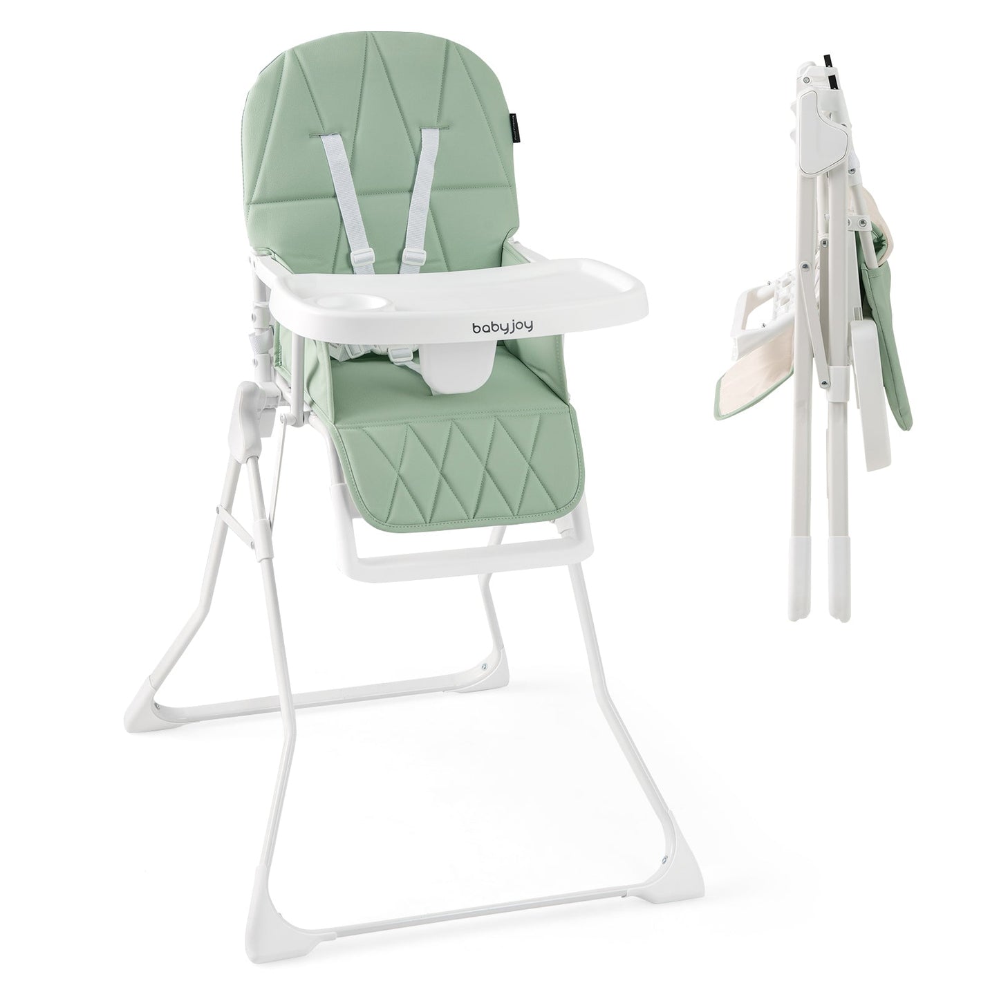 Chaise Haute Compacte Facile à Nettoyer avec Plateau Réglable - Vert
