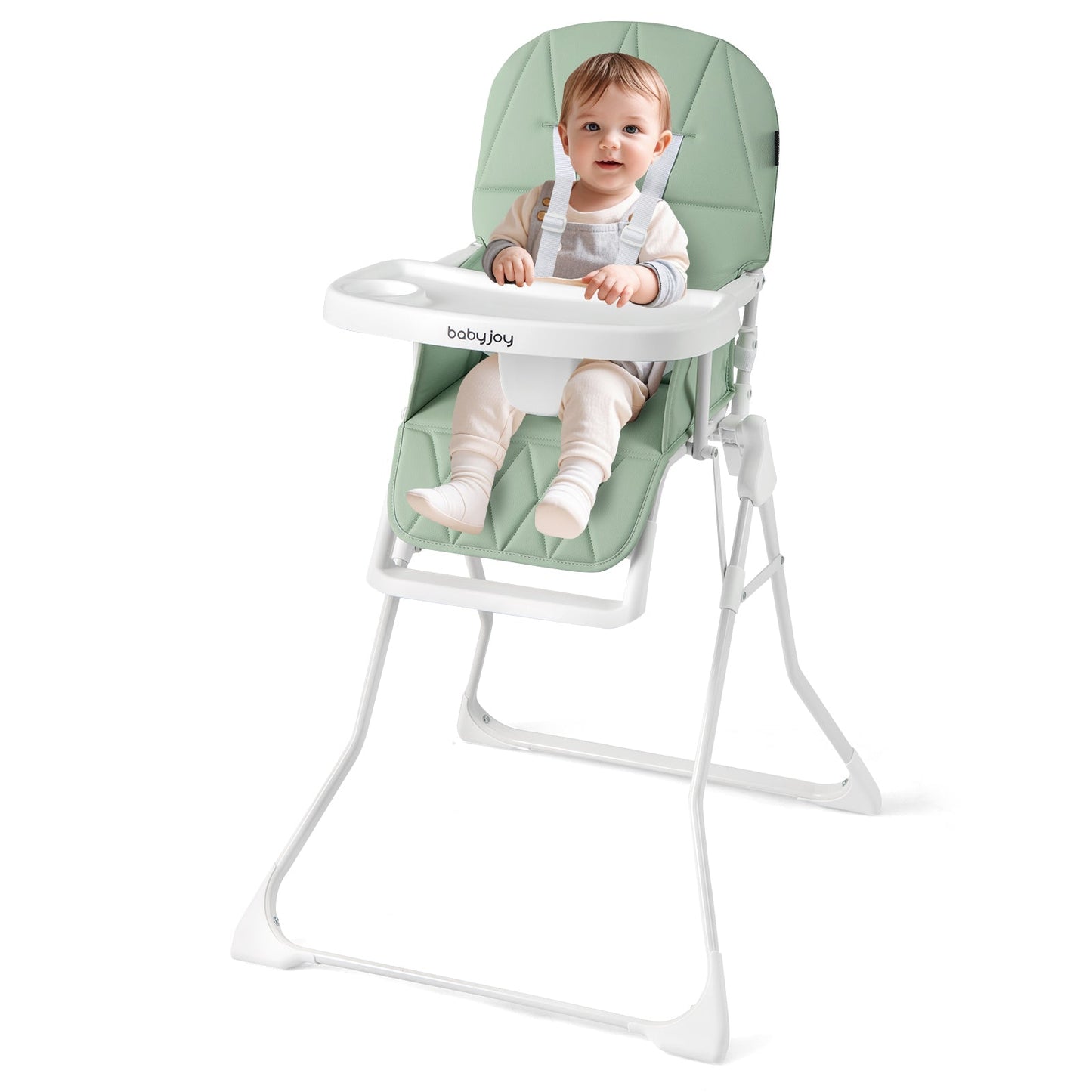 Chaise Haute Compacte Facile à Nettoyer avec Plateau Réglable - Vert
