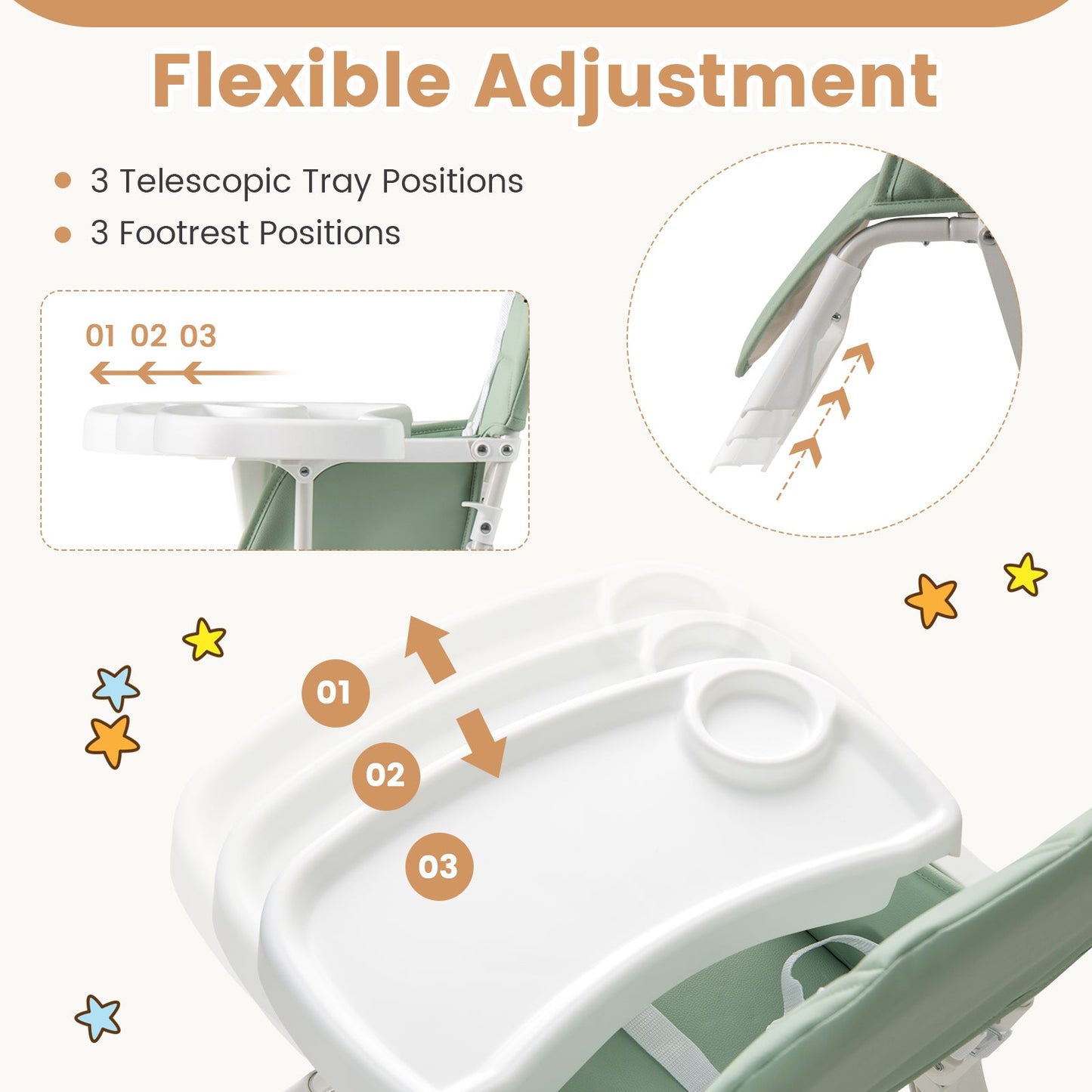 Chaise Haute Compacte Facile à Nettoyer avec Plateau Réglable - Vert