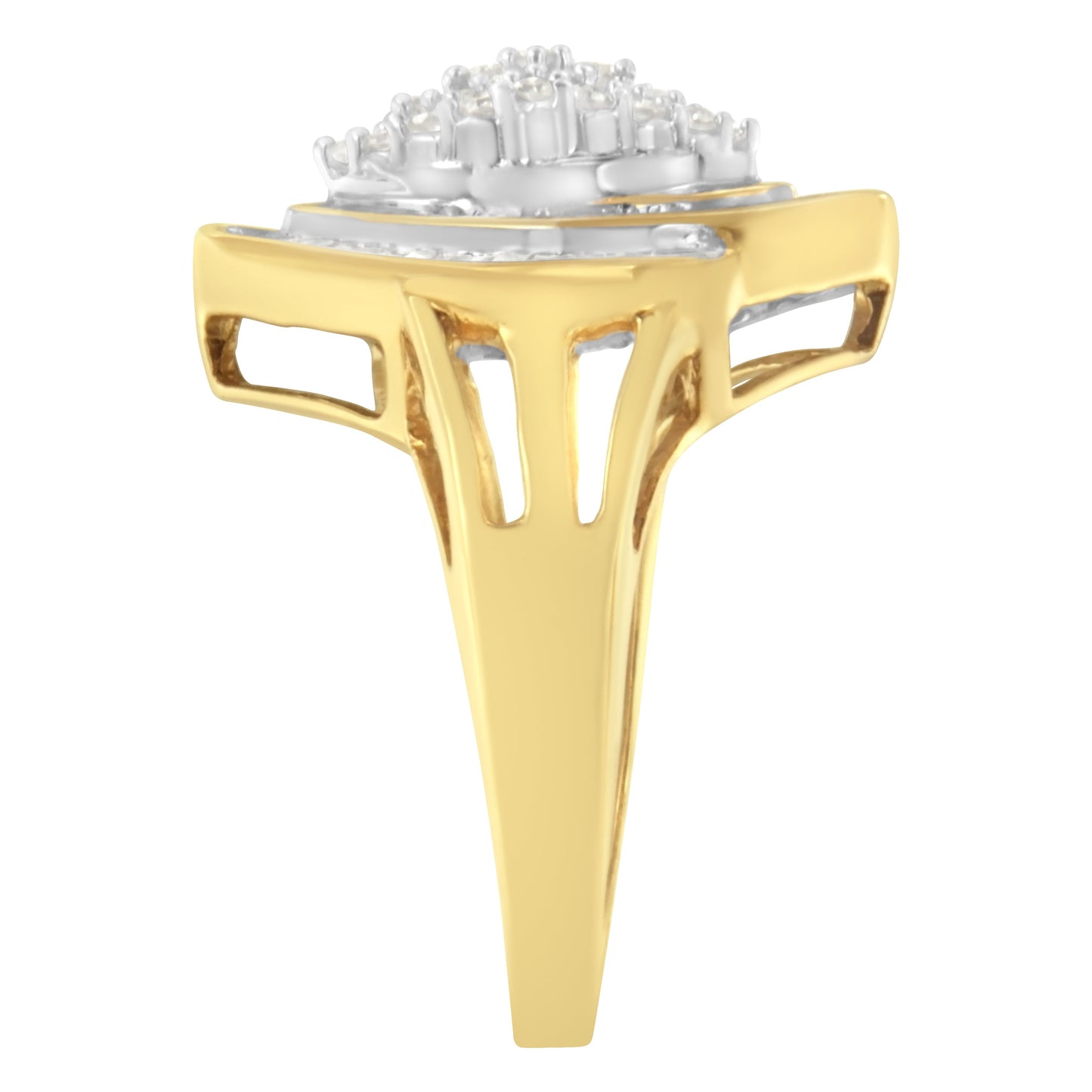 10K Yellow Gold Diamond Cluster Engagement Ring - Size 6