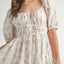 Floral Drawstring Detail Puff Sleeve Midi Dress