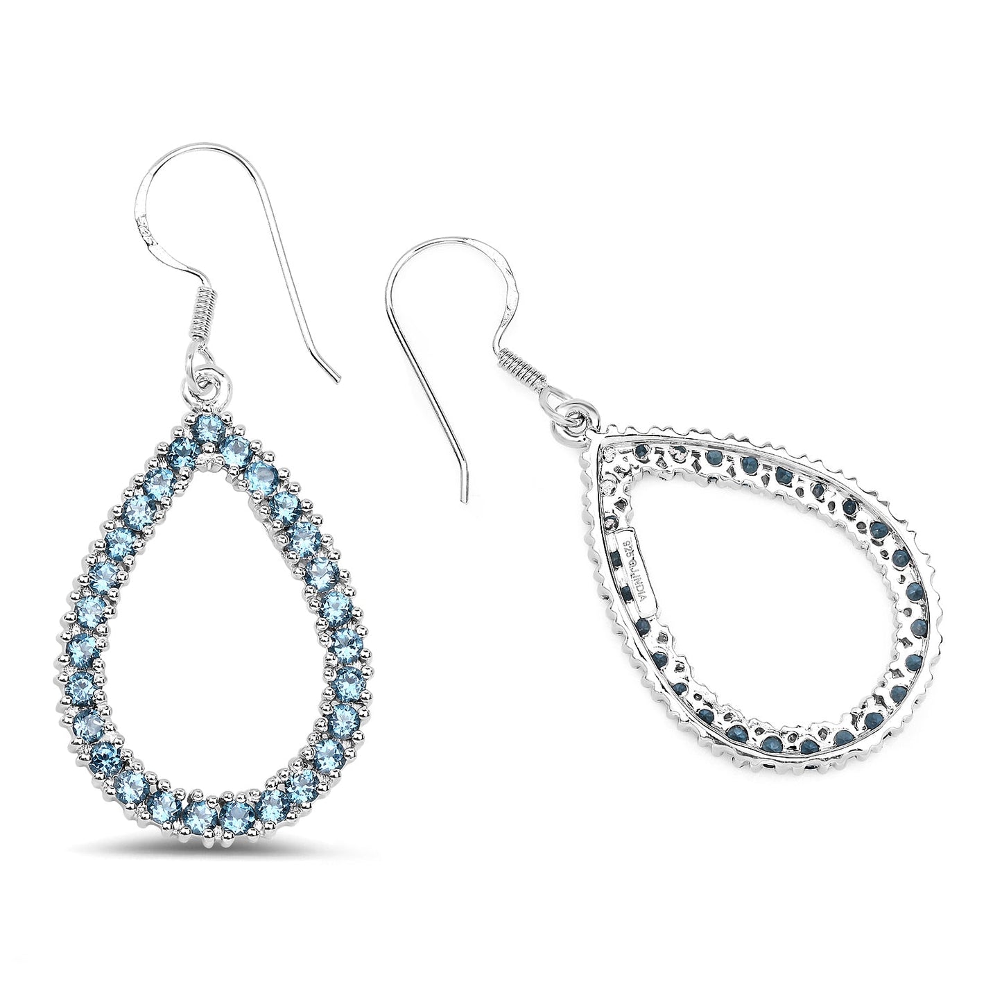 Boucles d'oreilles en argent sterling avec topaze bleue de Londres de 4,32 carats
