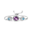 .925 Sterling Silver Amethyst & Blue Topaz Lariat Bolo Bracelet
