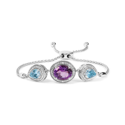 Pulsera Bolo Lariat de Amatista y Topacio Azul de Plata Esterlina .925