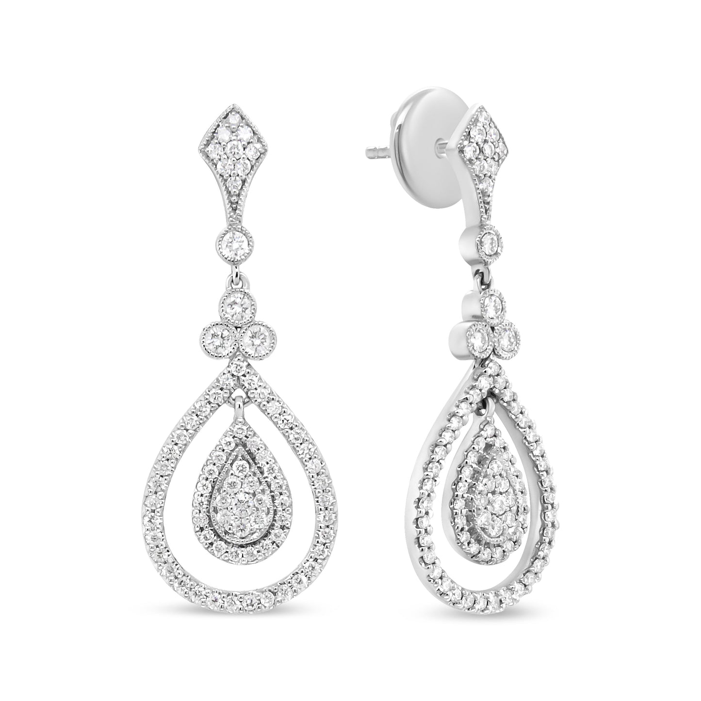 Boucles d'oreilles pendantes en diamant en or blanc 18K en forme de goutte