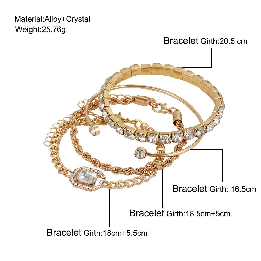 4-Piece Bohemian Crystal Bracelet Set for Women