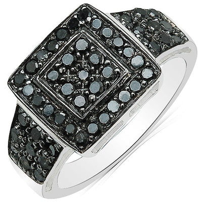 Anillo de Compromiso de Diamante Negro Genuino de 0.77 Quilates y Plata de Ley