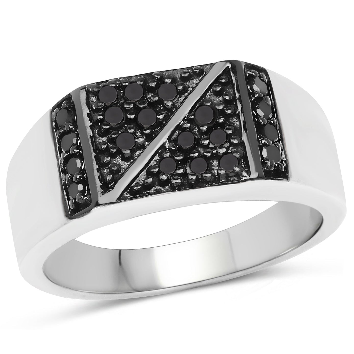 Anillo de Compromiso de Diamante Negro Genuino de 0.35 Quilates en Plata de Ley