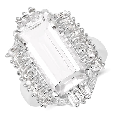 Bague en argent sterling avec cristal de quartz de 9,77 carats et topaze blanche