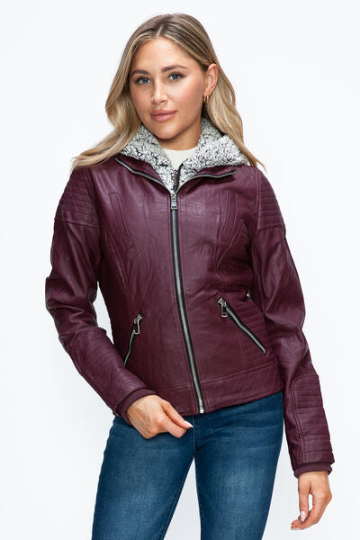 Veste à couches à double fermeture éclair pour femmes, chaude et élégante, avec capuche en fausse fo