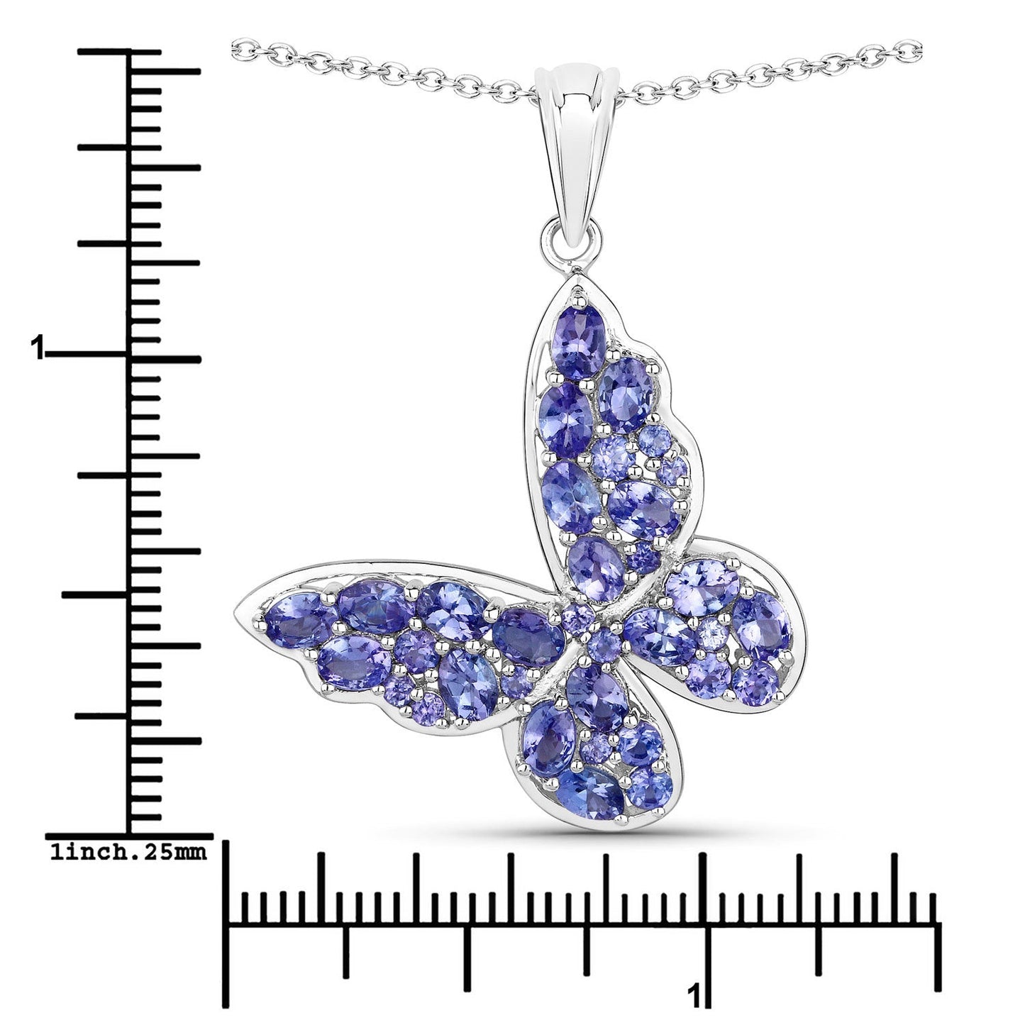 3.78 Carat Genuine Tanzanite Butterfly Pendant in Sterling Silver