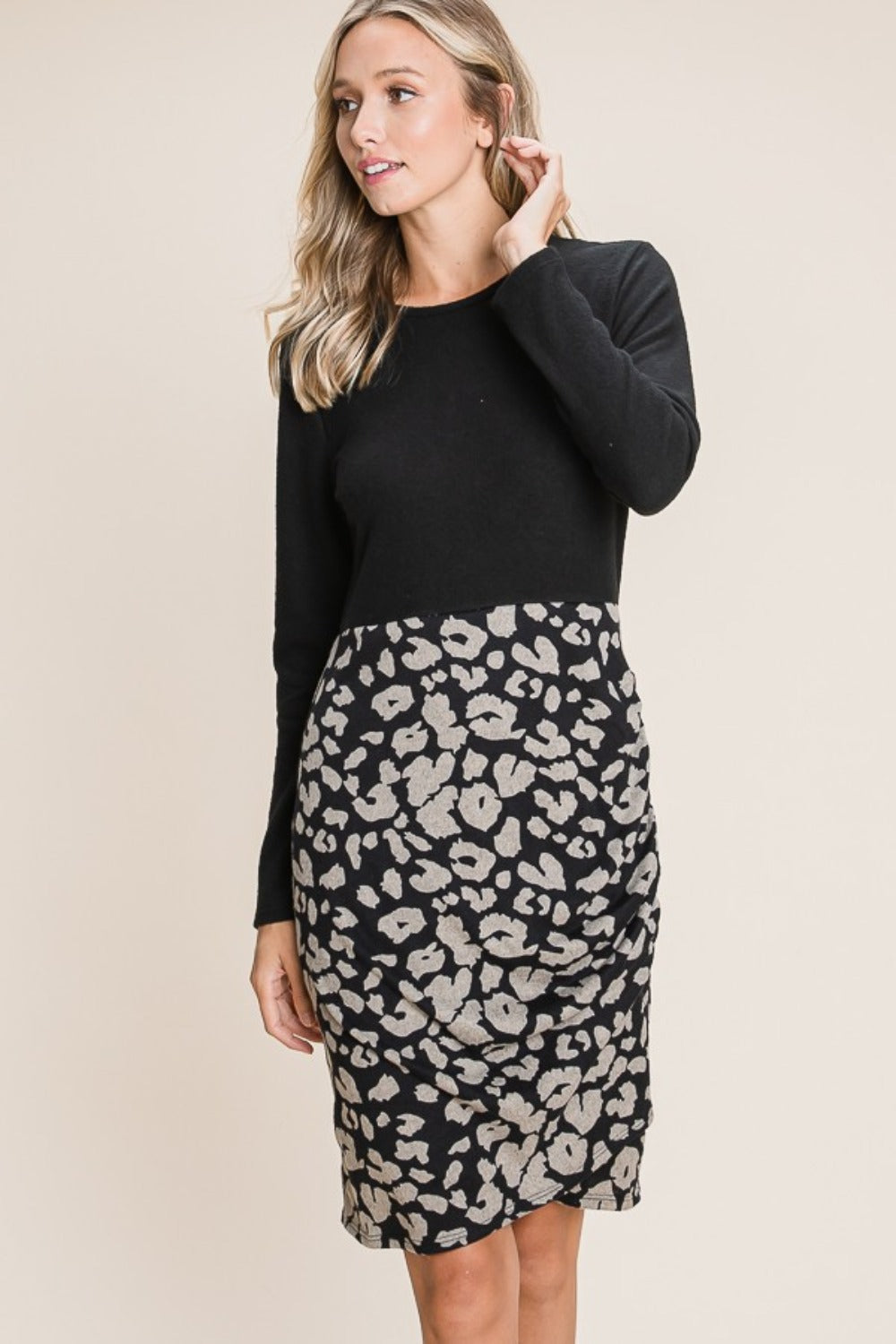 Leopard Color Block Knit Dress - Cozy Fall Fashion