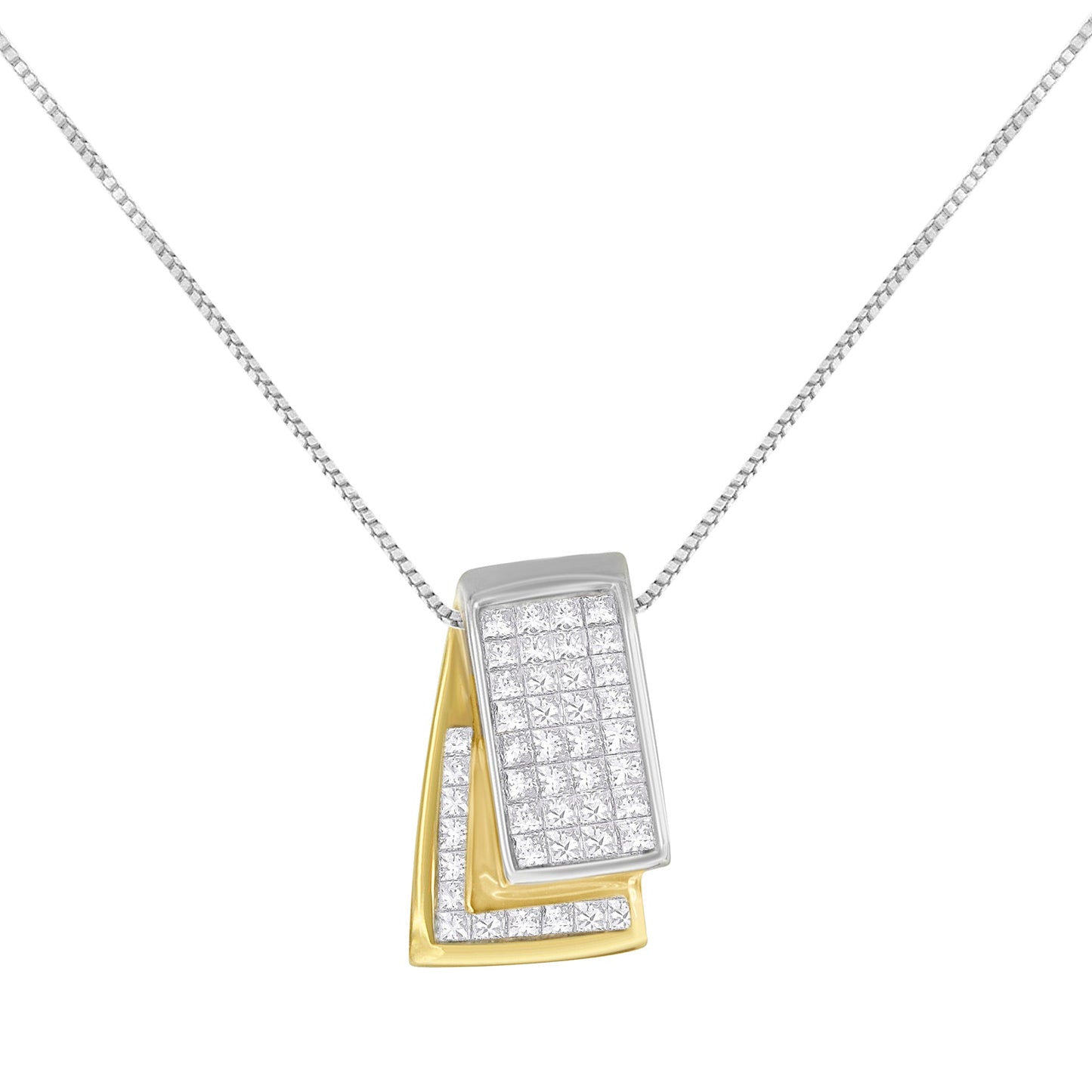 Collar de Pendiente de Caja de Diamantes de Oro Blanco de 14KT