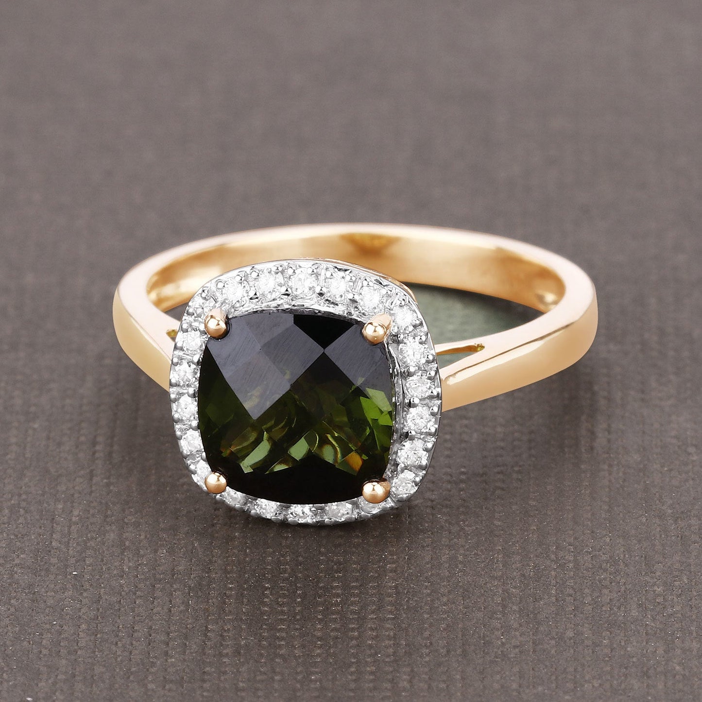 2.64 Carat Green Tourmaline & White Diamond 14K Yellow Gold Ring