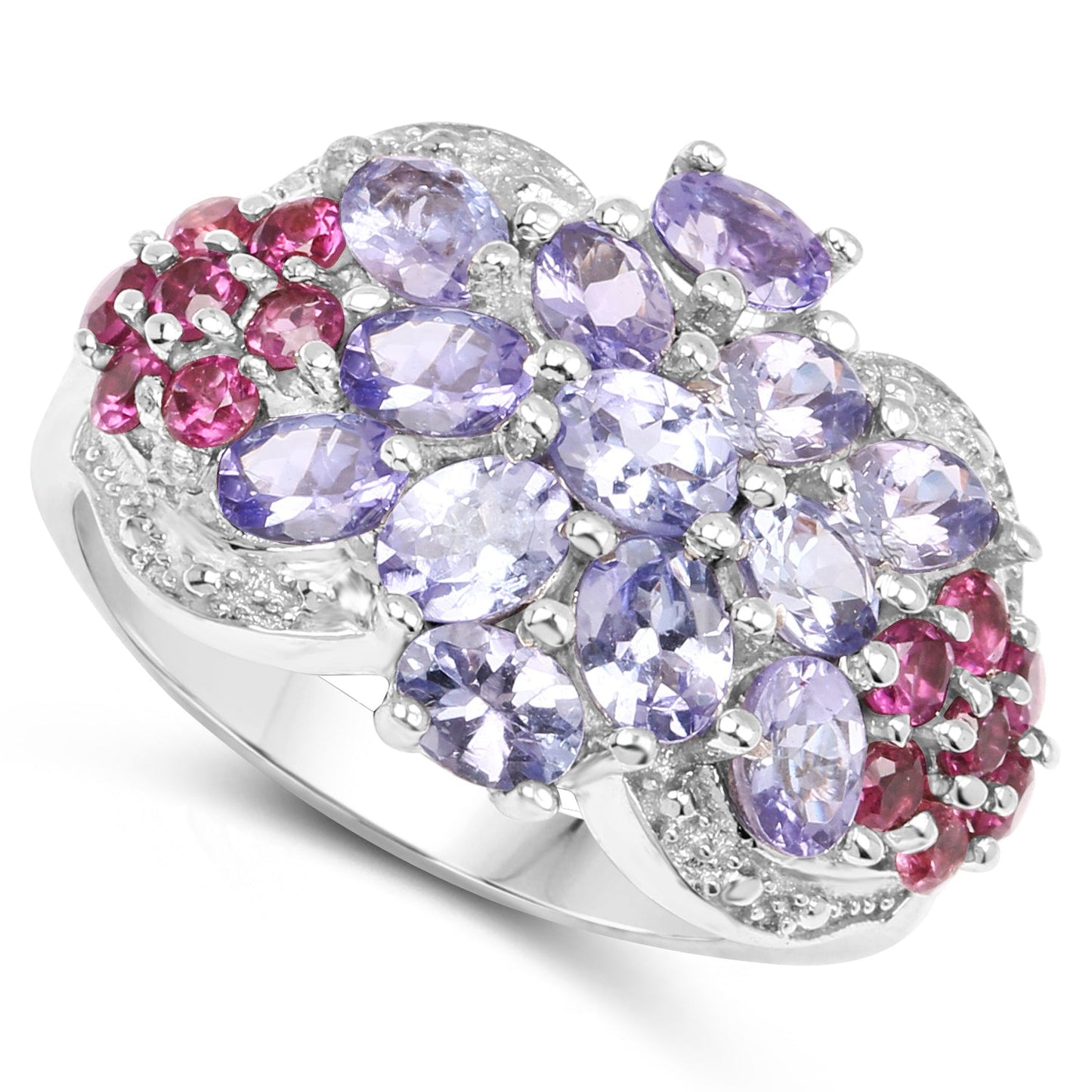Bague en argent sterling avec tanzanite et rhodolite de 2,91 carats