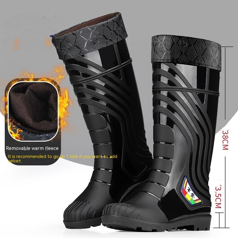 Bottes de pluie en caoutchouc pour hommes, mi-mollet, avec doublure en polaire