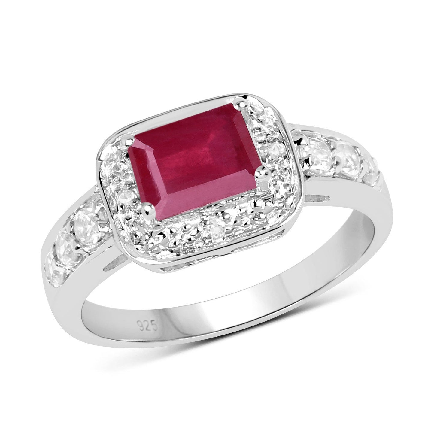 Bague de fiançailles en argent sterling avec rubis de 1,52 carat et topaze blanche