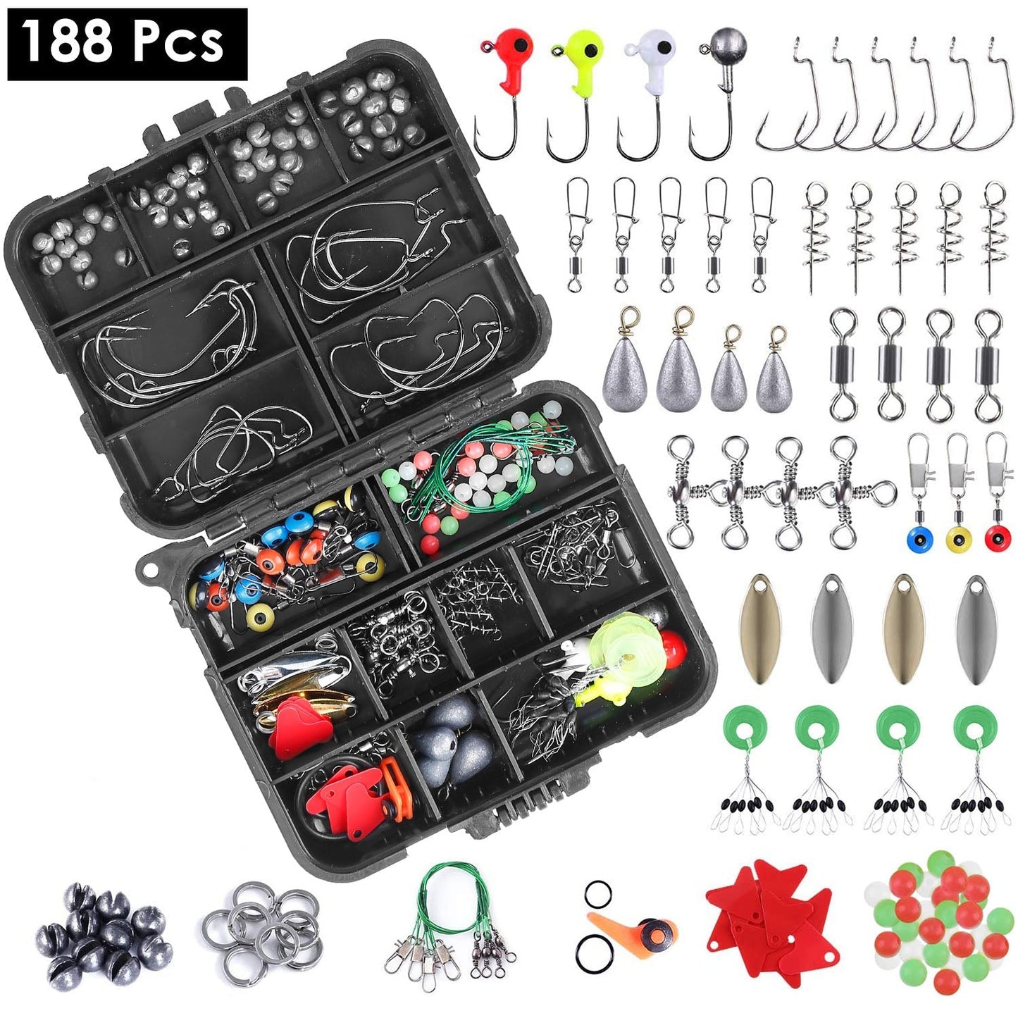 Kit de Accesorios de Pesca Portátil de 188 Piezas con Caja de Cebo