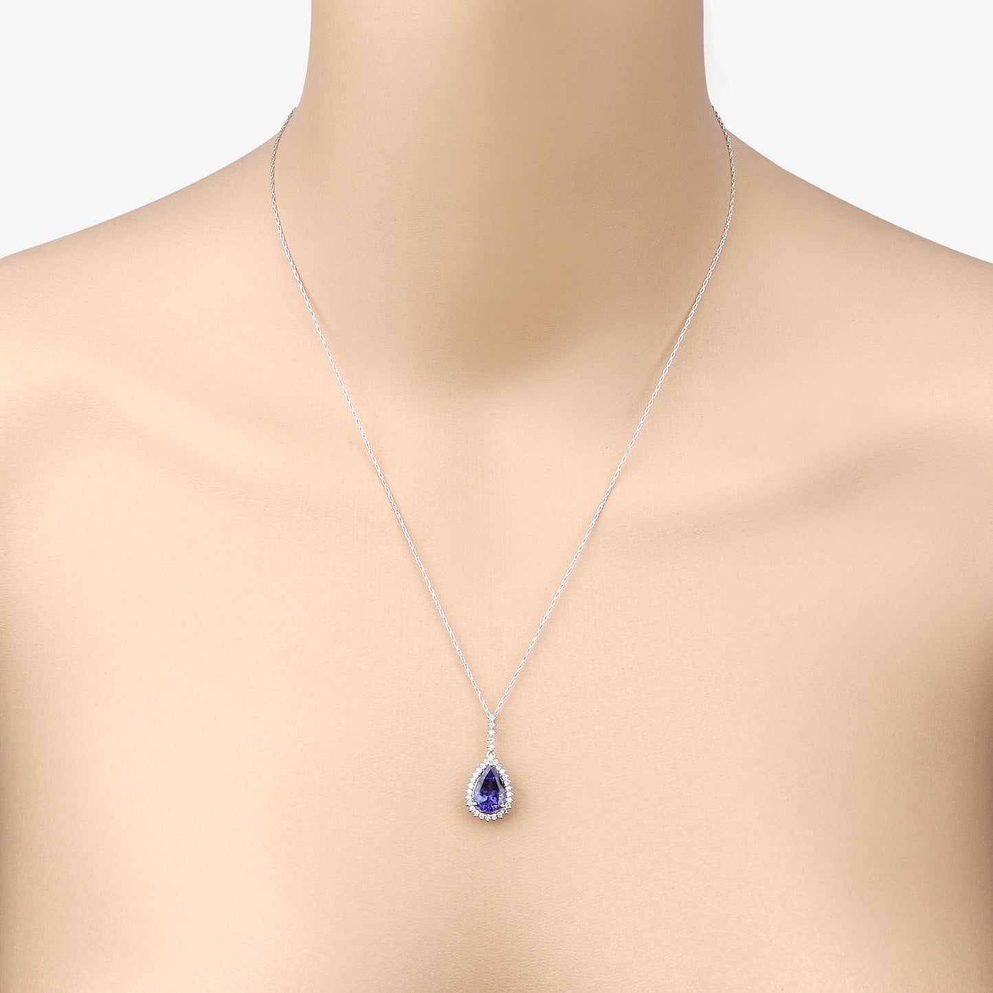 Pendentif en Tanzanite et Diamant Blanc de 3,05 Carats en Or Blanc 14K