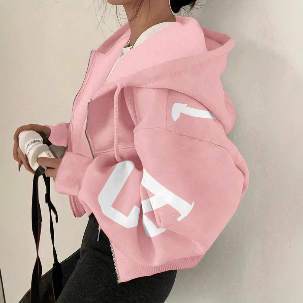 Sudadera con cremallera de manga larga y corte relajado para mujer