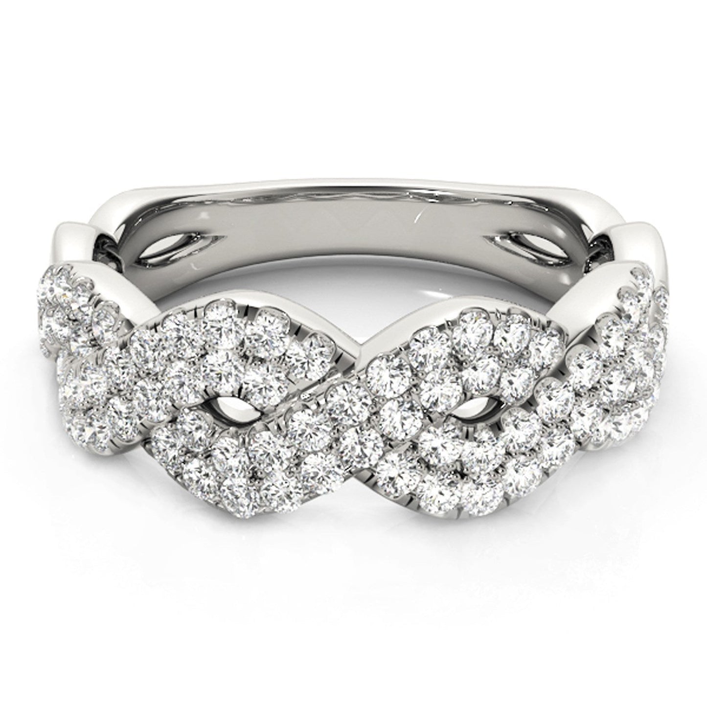 Diamond Studded Interlocking Waves Ring in 14k White Gold