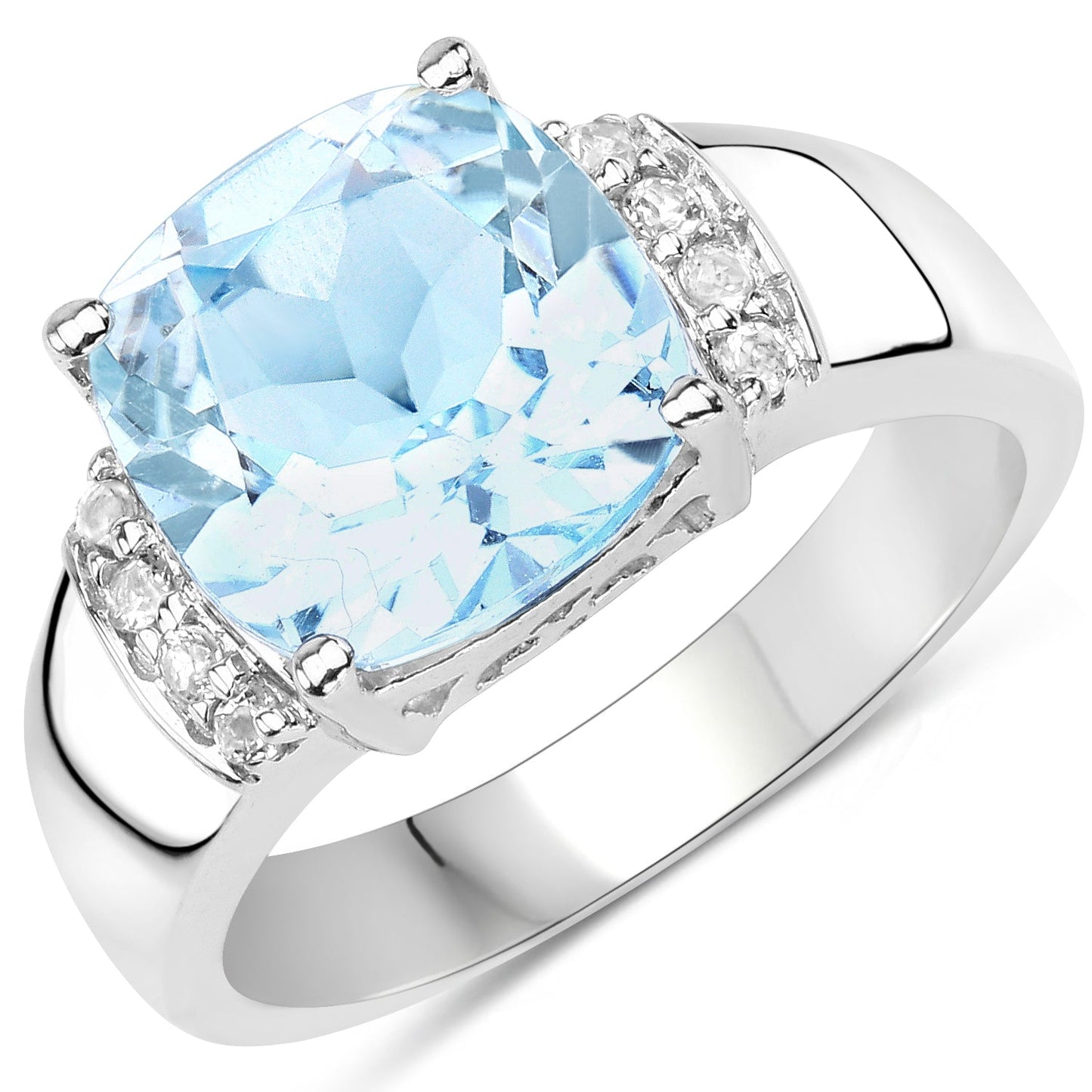 Bague en argent sterling avec topaze bleue et topaze blanche de 4,58 carats