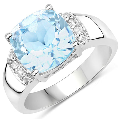 4.58 Carat Genuine Blue Topaz & White Topaz Sterling Silver Ring
