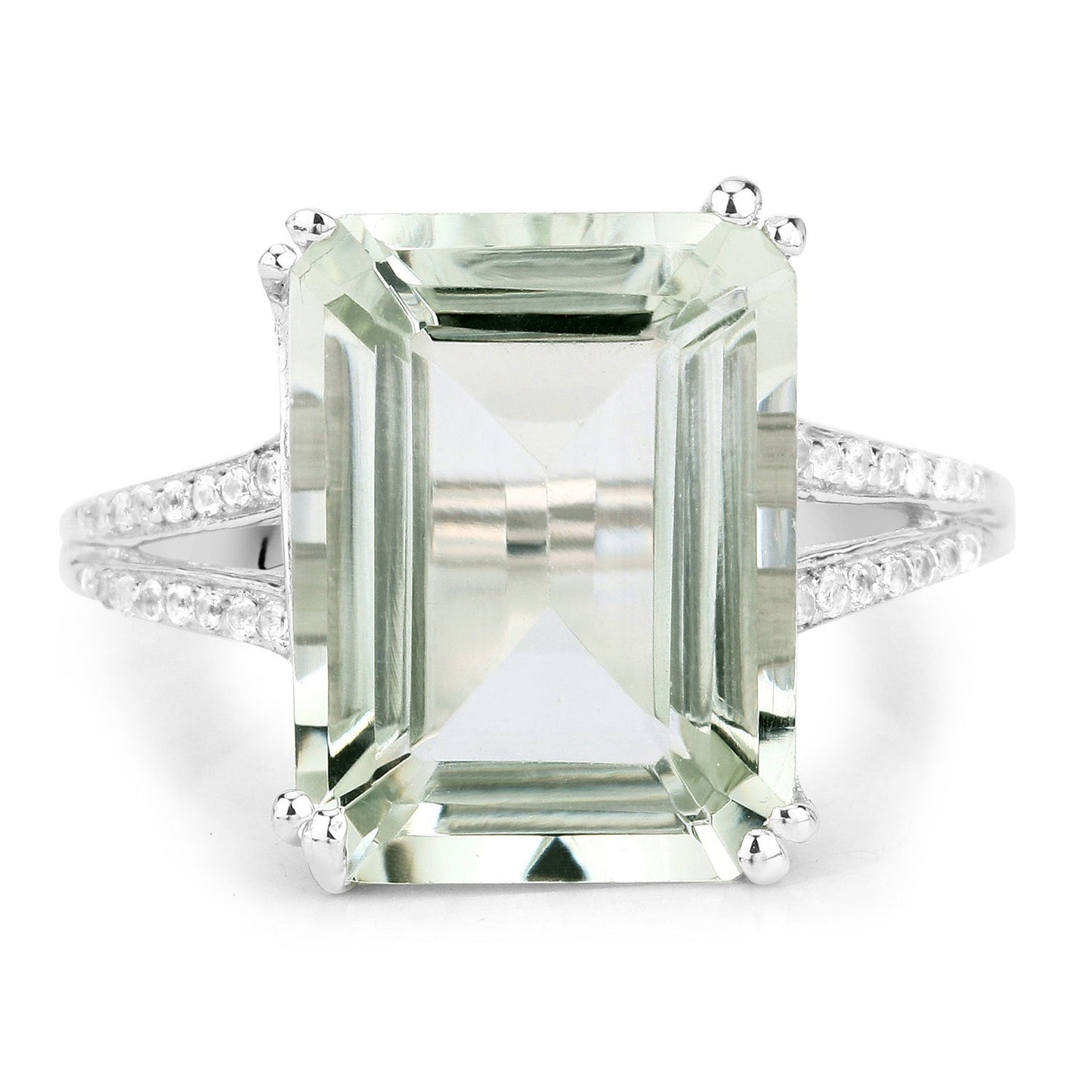 Anillo de Plata Esterlina con Amatista Verde de 10.64 Quilates y Topacio Blanco