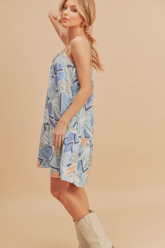Stylish Summer Printed Ruffled Hem Mini Cami Dress