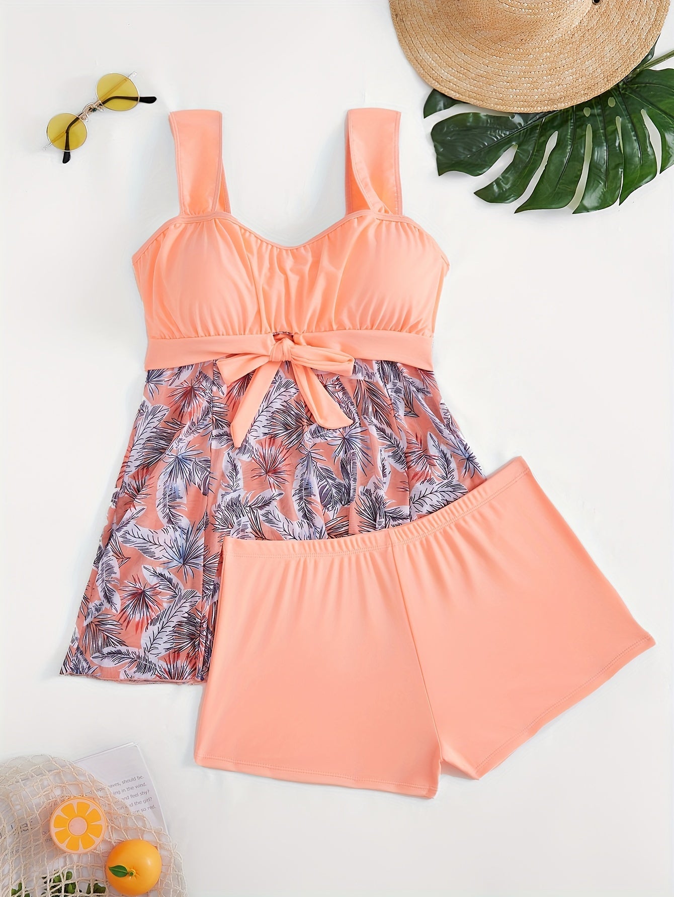 Tankini de Baño sin Mangas con Estampado de Malla Talla Grande