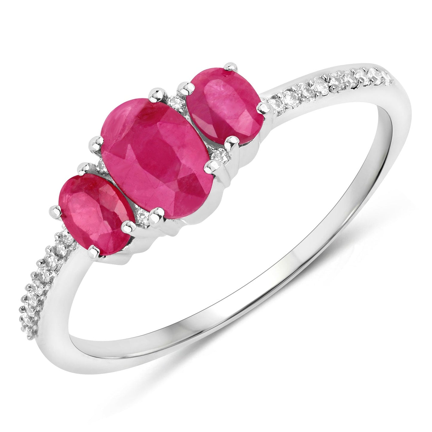 1.02 Carat Ruby and White Diamond 14K White Gold Engagement Ring