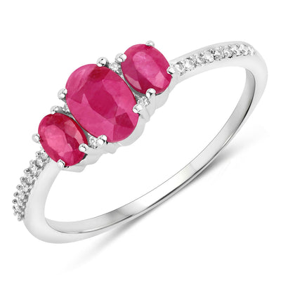 Bague de fiançailles en or blanc 14K avec rubis de 1,02 carat et diamants blancs