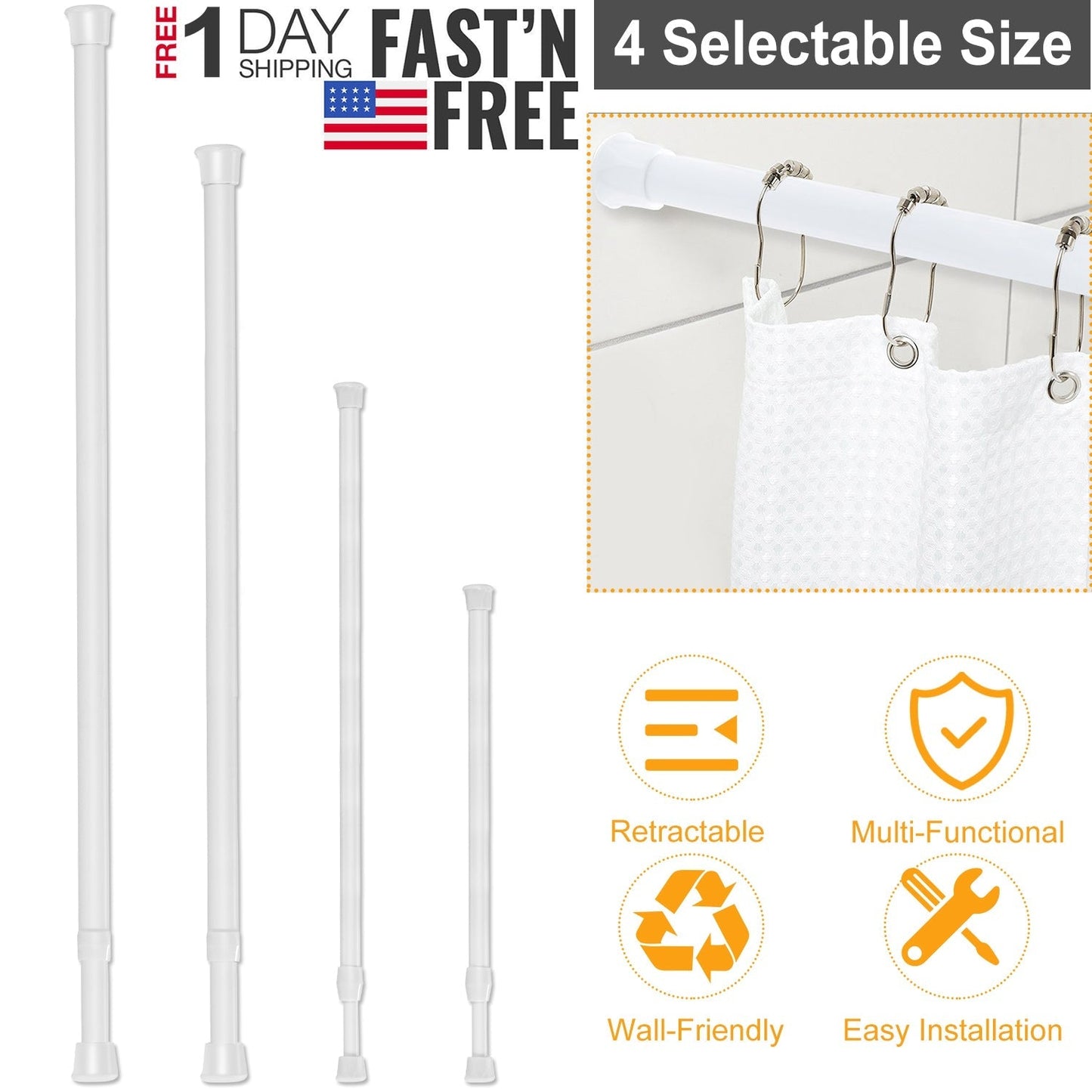 Adjustable Tension Curtain Rod - Heavy-Duty Steel for Versatile Use