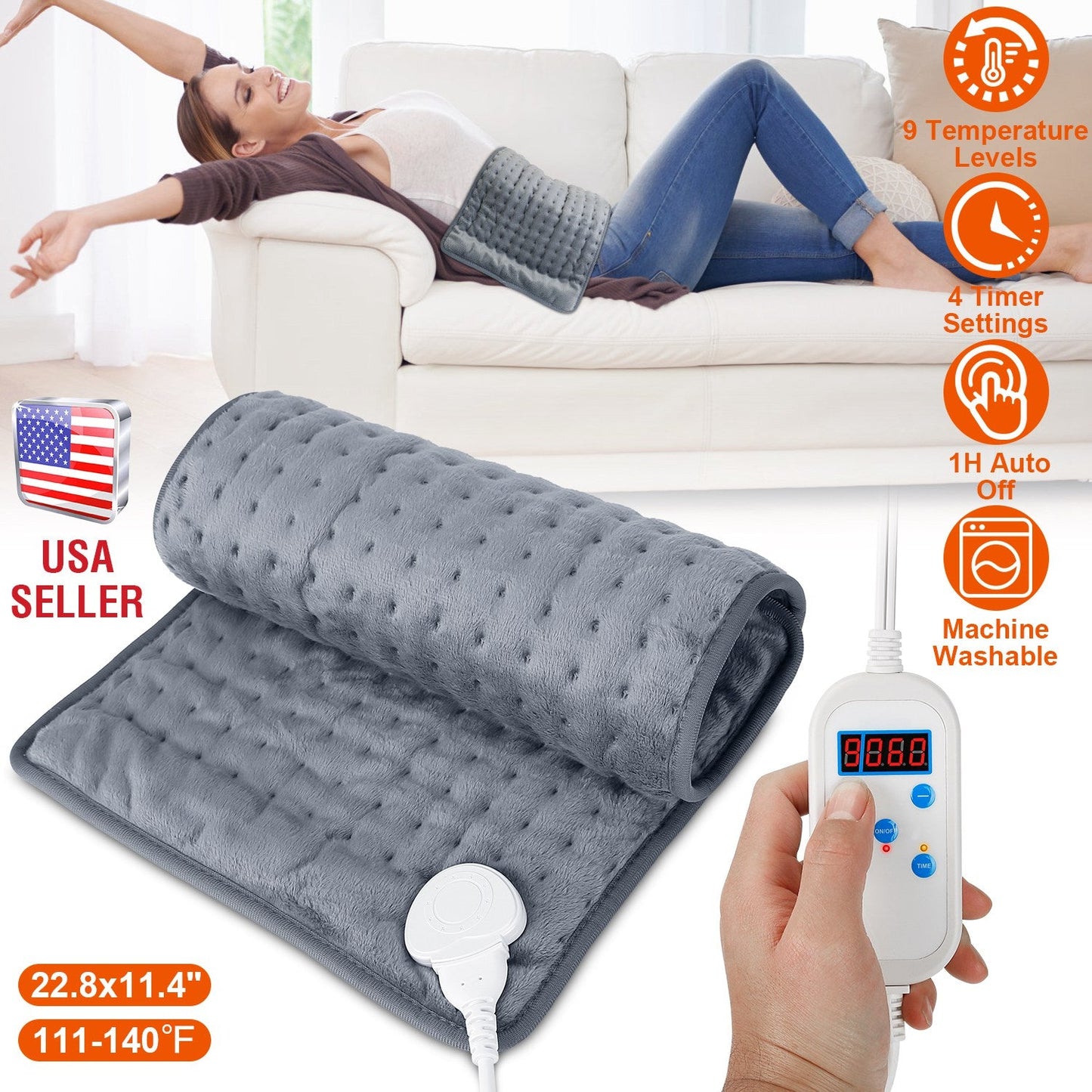 Electric Heating Pad for Pain Relief - 22.8x11.4 inches