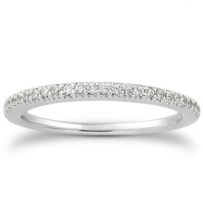 14k White Gold Engraved Pave Diamond Wedding Ring Band