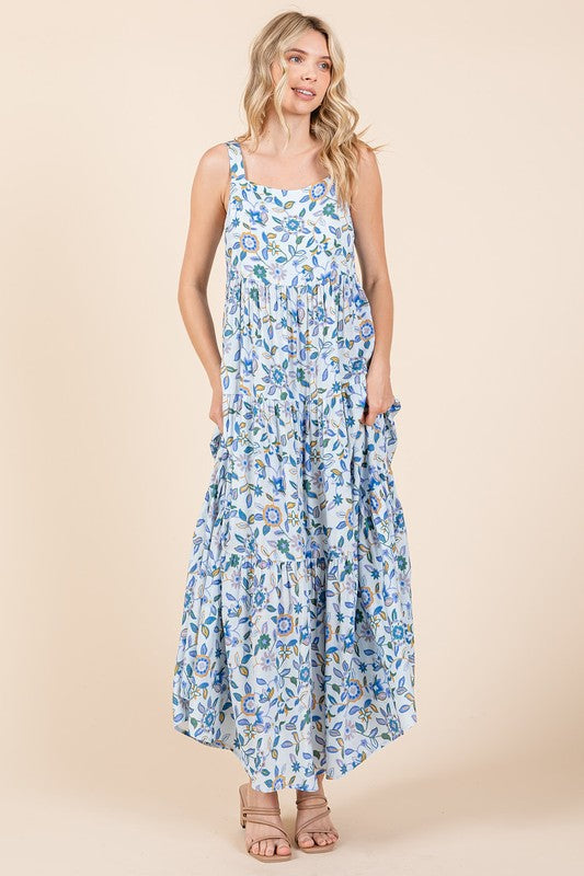 Robe Maxi Sans Manches à Imprimé Floral Élegante