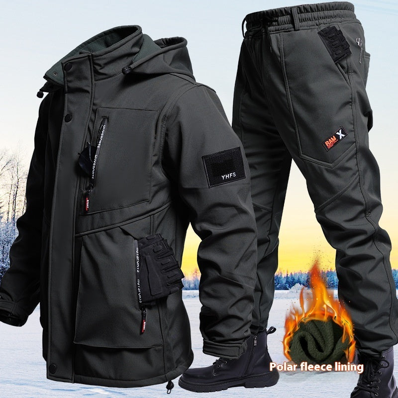 Fleece-Lined Waterproof Jacket Suit for Autumn & Winter