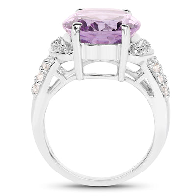 Bague en argent sterling de 8,98 carats avec améthyste véritable et topaze blanche
